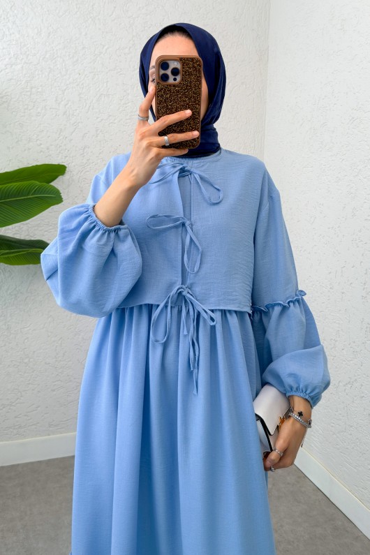 Balon Kol Bolerolu Elbise Takım 2271 - BEBE MAVİSİ