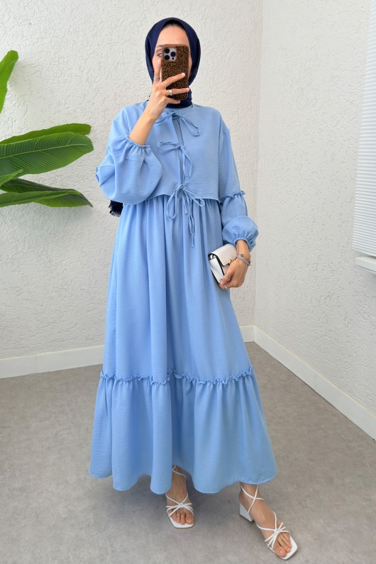 Balon Kol Bolerolu Elbise Takım 2271 - BEBE MAVİSİ