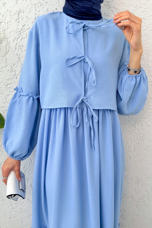 Balon Kol Bolerolu Elbise Takım 2271 - BEBE MAVİSİ