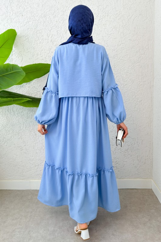 Balon Kol Bolerolu Elbise Takım 2271 - BEBE MAVİSİ