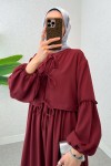 Balon Kol Bolerolu Elbise Takım 2271 - BORDO Balon Kol Bolerolu Elbise Takım 2271 - BORDO