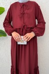 Balon Kol Bolerolu Elbise Takım 2271 - BORDO Balon Kol Bolerolu Elbise Takım 2271 - BORDO