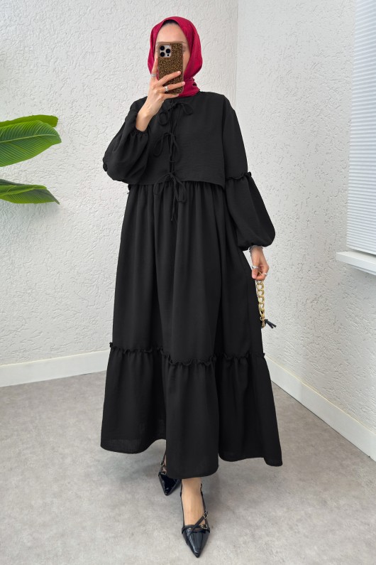 Balon Kol Bolerolu Elbise Takım 2271 - SİYAH