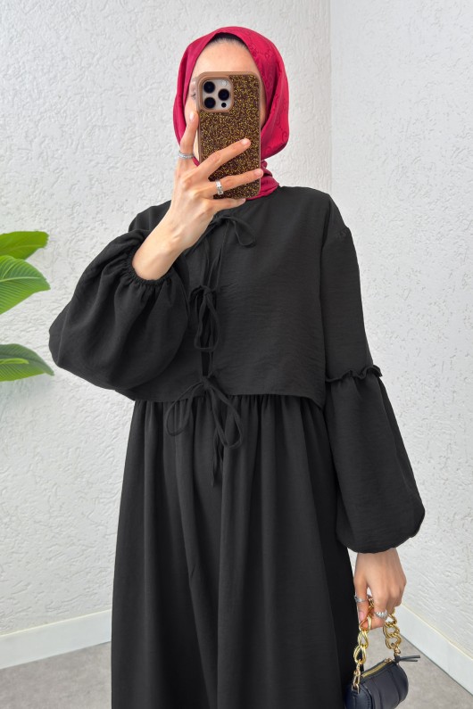 Balon Kol Bolerolu Elbise Takım 2271 - SİYAH