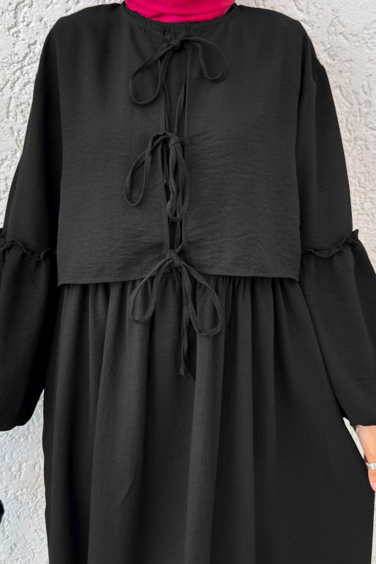 Balon Kol Bolerolu Elbise Takım 2271 - SİYAH