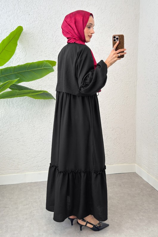 Balon Kol Bolerolu Elbise Takım 2271 - SİYAH