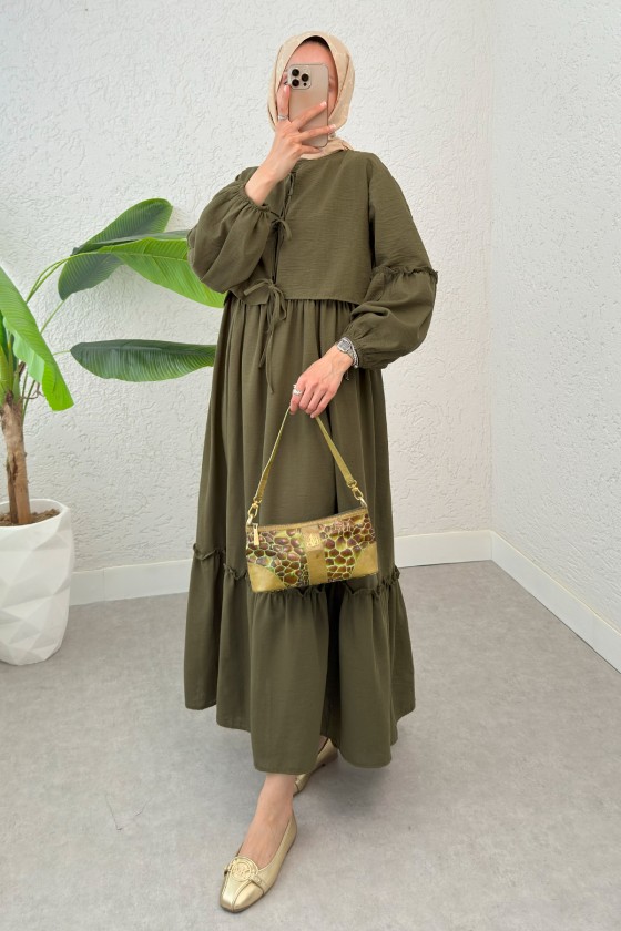 Balon Kol Bolerolu Elbise Takım 2271 - KOYU HAKİ