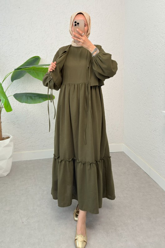 Balon Kol Bolerolu Elbise Takım 2271 - KOYU HAKİ