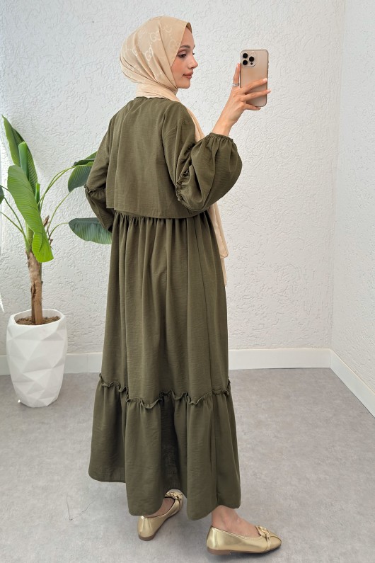 Balon Kol Bolerolu Elbise Takım 2271 - KOYU HAKİ