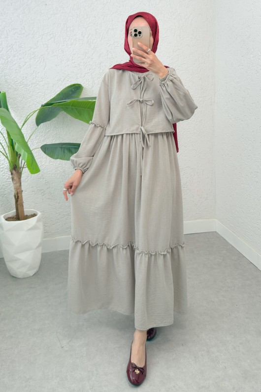 Balon Kol Bolerolu Elbise Takım 2271 - KOYU TAŞ