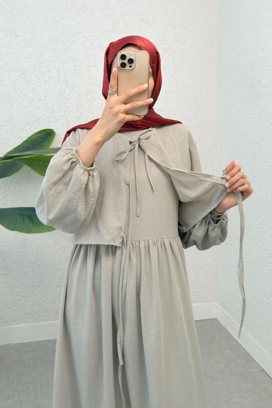 Balon Kol Bolerolu Elbise Takım 2271 - KOYU TAŞ