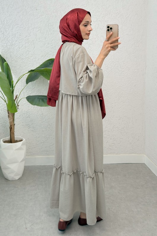 Balon Kol Bolerolu Elbise Takım 2271 - KOYU TAŞ