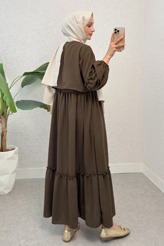 Balon Kol Bolerolu Elbise Takım 2271 - KAHVERENGİ