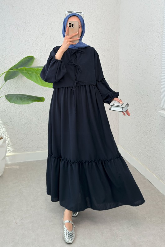 Balon Kol Bolerolu Elbise Takım 2271 - LACİVERT