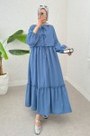 Balon Kol Bolerolu Elbise Takım 2271 - MAVİ Balon Kol Bolerolu Elbise Takım 2271 - MAVİ