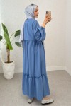 Balon Kol Bolerolu Elbise Takım 2271 - MAVİ Balon Kol Bolerolu Elbise Takım 2271 - MAVİ