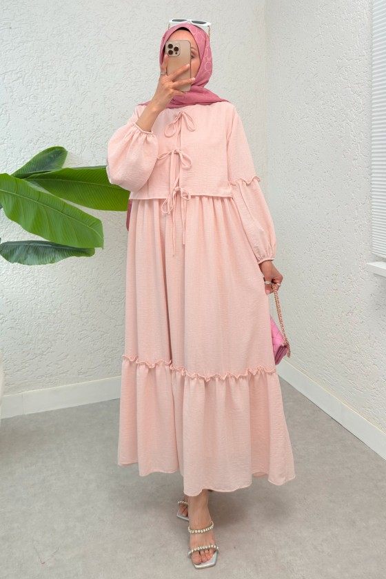 Balon Kol Bolerolu Elbise Takım 2271 - PUDRA