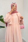 Balon Kol Bolerolu Elbise Takım 2271 - PUDRA Balon Kol Bolerolu Elbise Takım 2271 - PUDRA