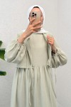 Balon Kol Bolerolu Elbise Takım 2271 - SU YEŞİLİ