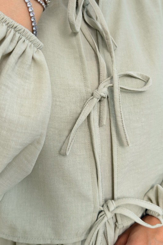 Balon Kol Bolerolu Elbise Takım 2271 - SU YEŞİLİ