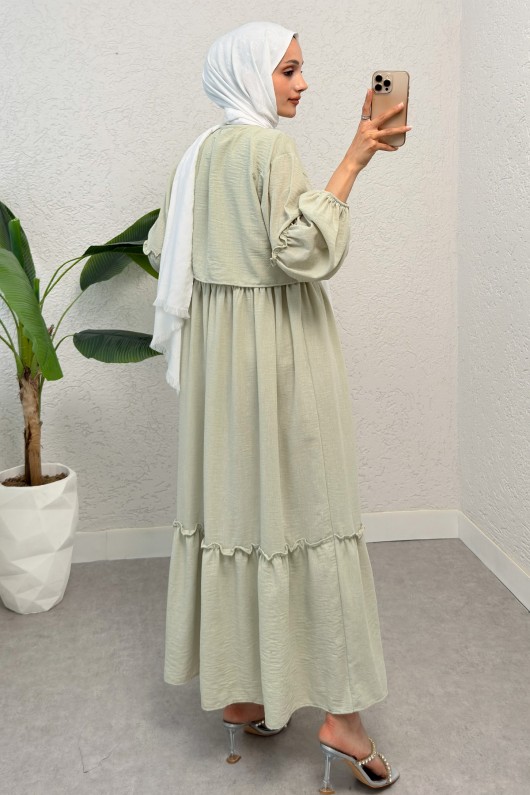 Balon Kol Bolerolu Elbise Takım 2271 - SU YEŞİLİ