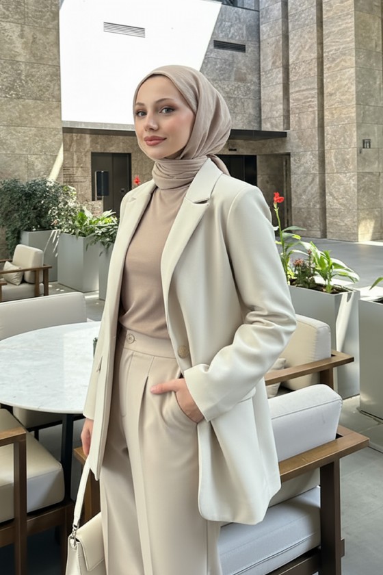 Scuba Blazer Ceket 2272 - TAŞ RENGİ