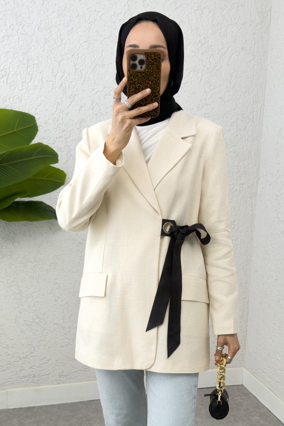 Yandan Bağlamalı Blazer Ceket 2273 - EKRU