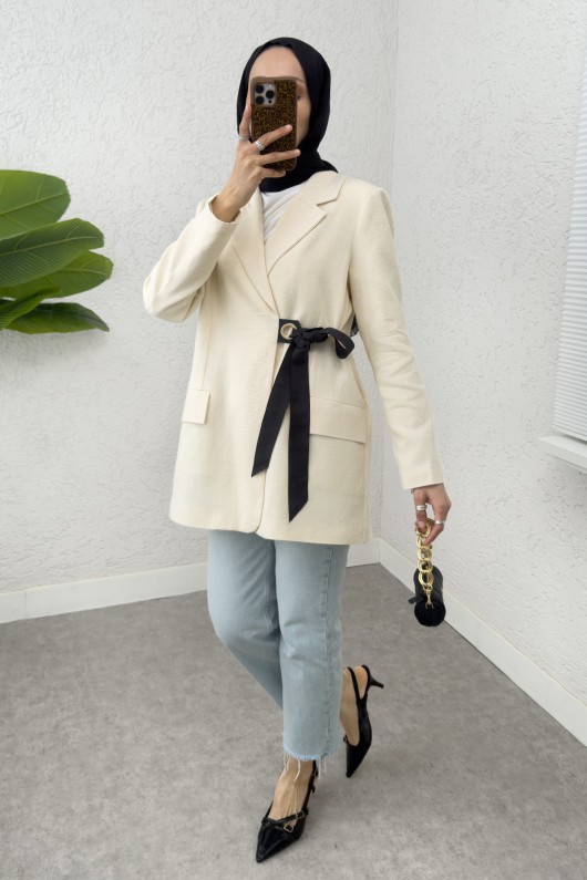 Yandan Bağlamalı Blazer Ceket 2273 - EKRU