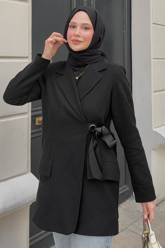Yandan Bağlamalı Blazer Ceket 2273 - SİYAH