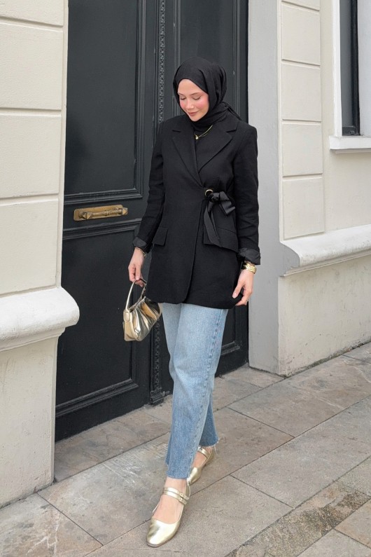 Yandan Bağlamalı Blazer Ceket 2273 - SİYAH