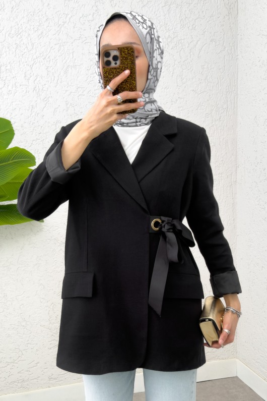 Yandan Bağlamalı Blazer Ceket 2273 - SİYAH