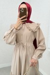 Çift Bebe Yaka Tesettür Elbise 2274 - BEJ