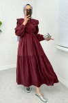 Çift Bebe Yaka Tesettür Elbise 2274 - BORDO Çift Bebe Yaka Tesettür Elbise 2274 - BORDO