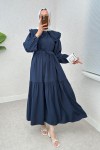 Çift Bebe Yaka Tesettür Elbise 2274 - LACİVERT Çift Bebe Yaka Tesettür Elbise 2274 - LACİVERT