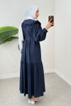Çift Bebe Yaka Tesettür Elbise 2274 - LACİVERT Çift Bebe Yaka Tesettür Elbise 2274 - LACİVERT