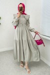 Çift Bebe Yaka Tesettür Elbise 2274 - TAŞ RENGİ