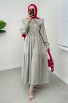 Çift Bebe Yaka Tesettür Elbise 2274 - TAŞ RENGİ