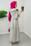 Çift Bebe Yaka Tesettür Elbise 2274 - TAŞ RENGİ