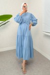 Büzgü Bağcıklı Elbise 2275 - BEBE MAVİSİ