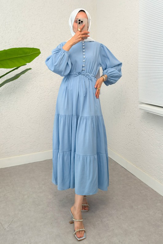 Büzgü Bağcıklı Elbise 2275 - BEBE MAVİSİ
