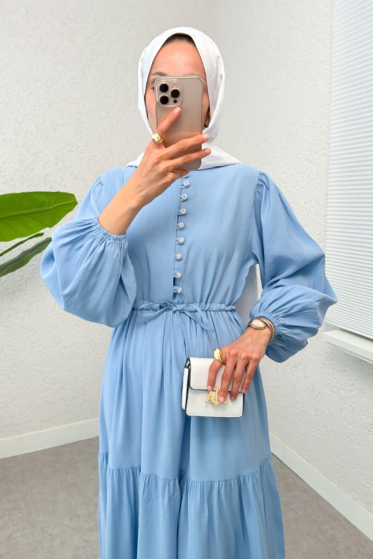 Büzgü Bağcıklı Elbise 2275 - BEBE MAVİSİ