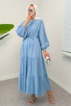 Büzgü Bağcıklı Elbise 2275 - BEBE MAVİSİ