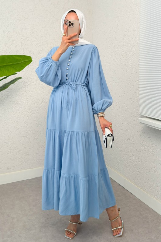 Büzgü Bağcıklı Elbise 2275 - BEBE MAVİSİ