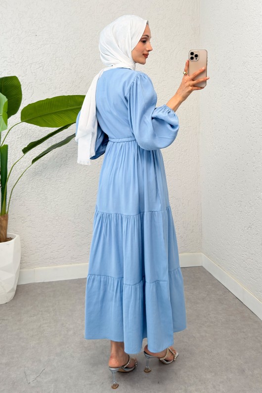 Büzgü Bağcıklı Elbise 2275 - BEBE MAVİSİ