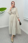 Büzgü Bağcıklı Elbise 2275 - BEJ Büzgü Bağcıklı Elbise 2275 - BEJ