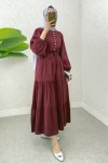 Büzgü Bağcıklı Elbise 2275 - BORDO