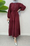 Büzgü Bağcıklı Elbise 2275 - BORDO