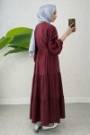 Büzgü Bağcıklı Elbise 2275 - BORDO