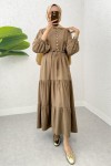 Büzgü Bağcıklı Elbise 2275 - FINDIK KAHVE