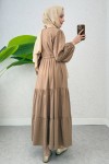 Büzgü Bağcıklı Elbise 2275 - FINDIK KAHVE
